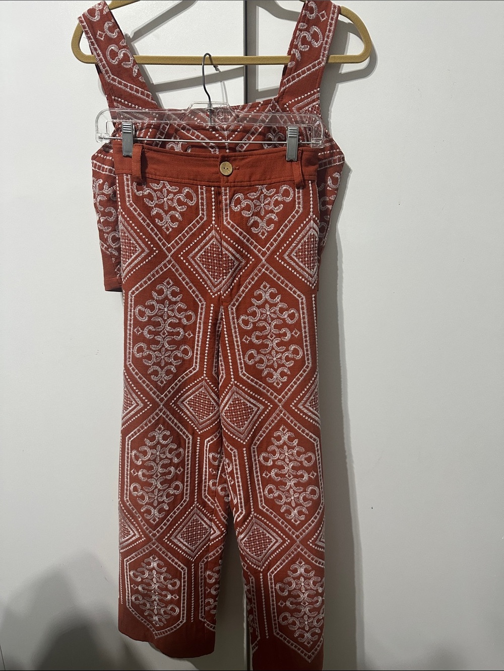 Rust Printed Wide-Leg coordinated pants and top